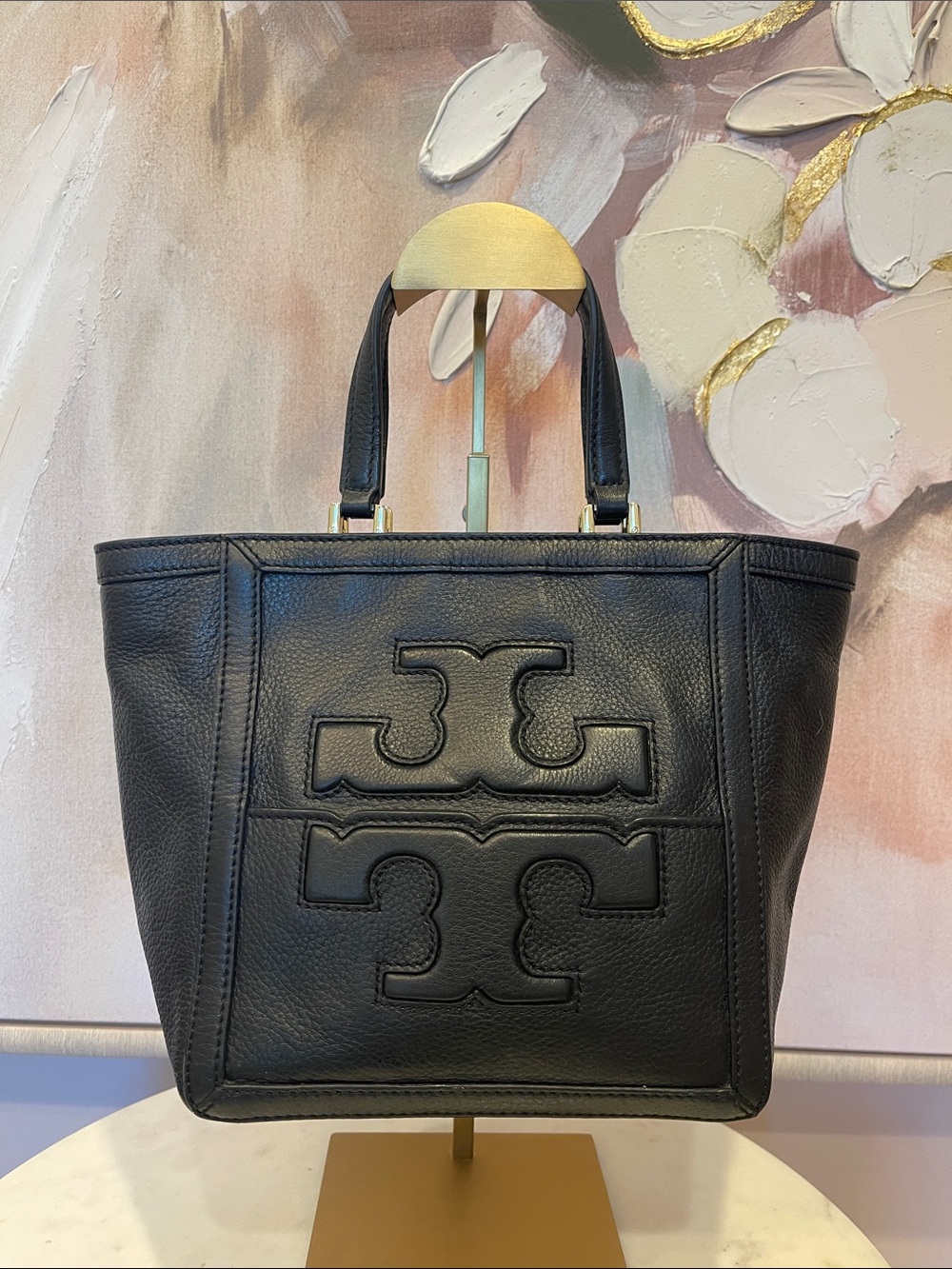 Tory Burch Black Leather Logo Tote